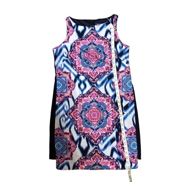 Vince Camuto Blue Pink Medallion Geometric Print Sleeveless Shift Dress Size 6 - Picture 8 of 9